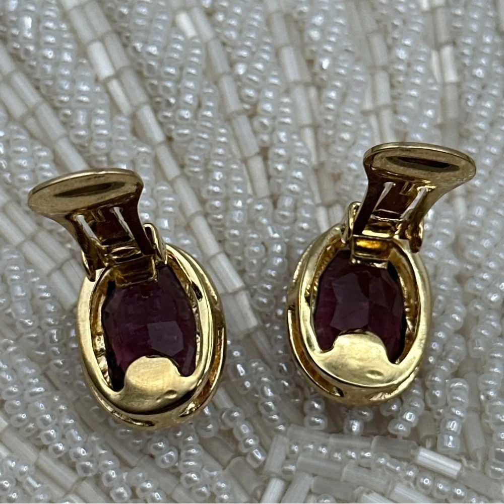 Vintage‎ Christian DIOR Amethyst Crystal Earrings #92